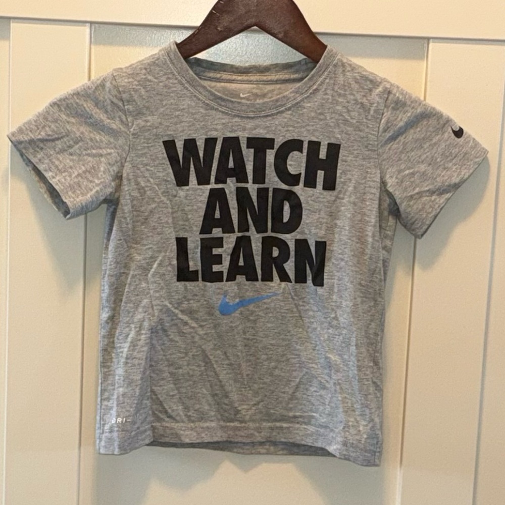 Nike Kids Gray Tee with Watch and Learn Print